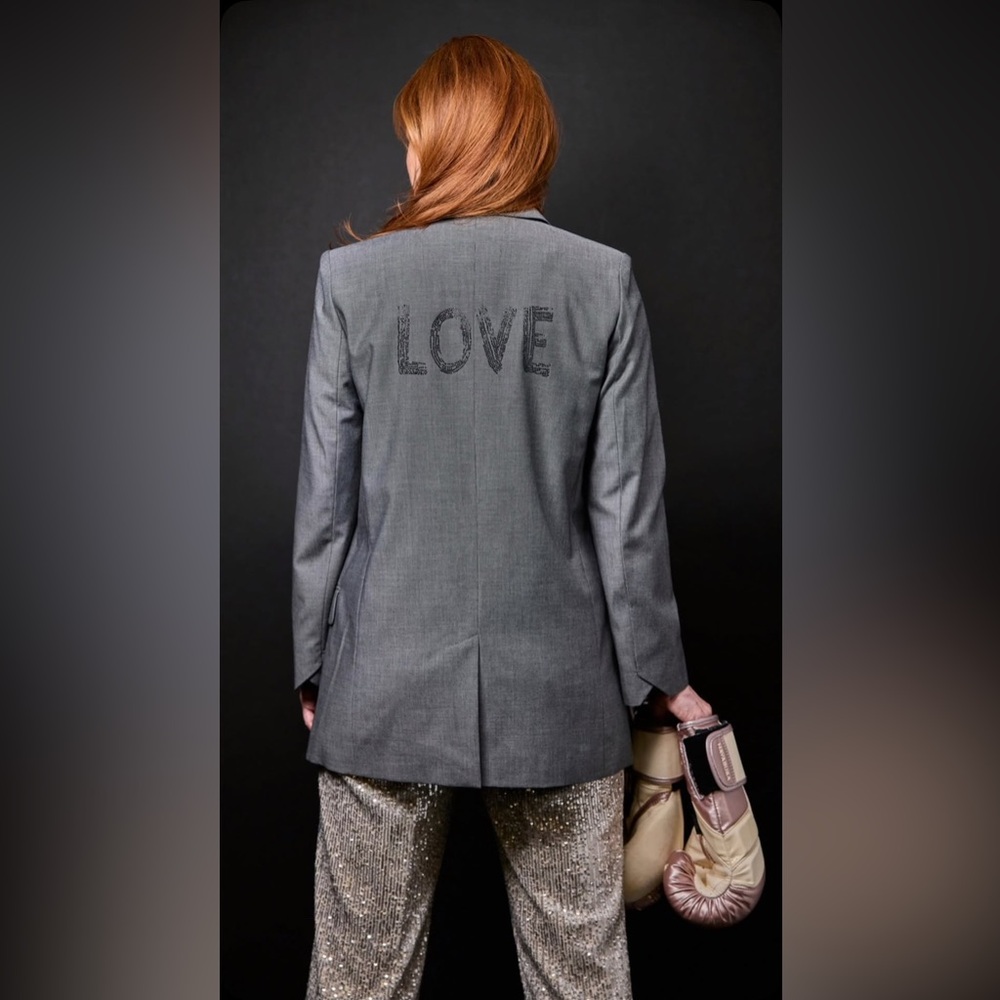 NWT Zadig & Voltaire Viva Bis Love Grey Blazer Jacket Single Breasted Size 34